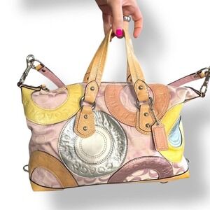 Y2k Coach Ashley Barbie Pink Signature Patchwork‎ Glam Shoulder Bag Satchel